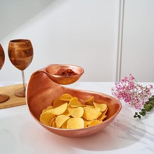 Bol de service à chips et trempettes en laiton or rose à 2 niveaux, pour snacks, bonbons et salades, centre de table décoratif - Product Image 1