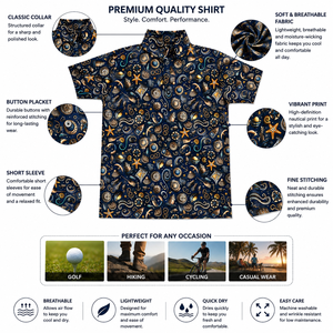 Camisa Polo con Estampado Náutico a Precio de Fábrica, Manga Corta, Cierre de Botones, Transpirable, 100% Poliéster, Ropa Casual de Golf, Patrón Azul y Dorado - Product Image 4