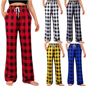 High Quality Comfy <b>Plaid</b> Trousers Women Pajamas Slacks Buffalo <b>Plaid</b> Black and White <b>Pants</b> With Pockets - Product Image 6