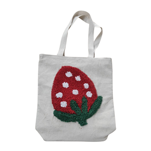 Sac fourre-tout en toile naturelle à motif fraise, sac à bandoulière portable pour femmes, pour le shopping - Product Image 1