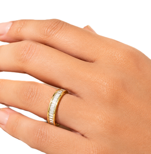 Bague de promesse empilable en or massif 10K 14K 18K avec diamant de laboratoire taille baguette certifié IGI, clarté DEF VS VVS, vente en gros - Product Image 1