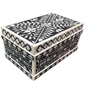 White and <b>Grey</b> Bone Inlay Jewellery <b>Box</b> Handcrafted Wooden <b>Storage</b> Case for Elegant Vanity Organization at lowest prices - Product Image 4