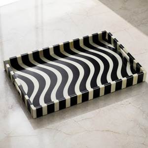 Modern Bone Inlay <b>Tray</b> <b>Black</b> White Checkerboard Pattern Luxury Dishwasher Safe Wedding Occasion for <b>Serving</b> Decorative Use - Product Image 3