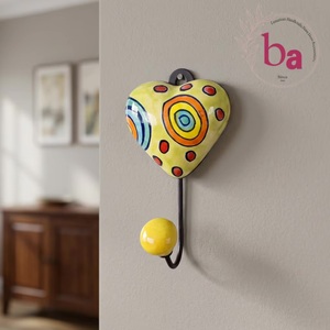 Ba Handmade Ceramic Heart Wall Hook With Colorful Pattern Novelty Design Single Hook For Home Decor - Product Image 4
