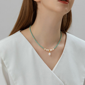 Collar de Perlas de Agua Dulce Naturales con Turquesa para Mujer, Estilo Ligero y Lujoso, Nuevo y Popular, Cadena para Clavícula, 2024 - Product Image 1