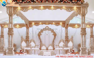 Ensemble de Mandap d'or traditionnel indien pour mariages inspiré décor de cérémonie hindoue décorations de pavillon de mariage en gros ensemble de Mandap - Product Image 3