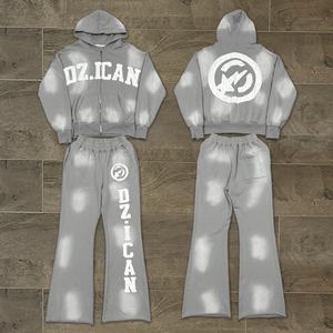 ชุดวอร์มผู้หญิงปักลาย แอซิดวอช เสื้อฮู้ดซิปและกางเกงขายาว พร้อมโลโก้สั่งทำ ชุดวอร์มแบบยูนิเซ็กซ์ - Product Image 3