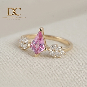 Bague élégante pour femme en or massif 14 carats, style ethnique, avec diamant de laboratoire certifié IGI et saphir Padparadscha - Product Image 5