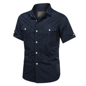 Men's Short Sleeve Cotton Cargo <b>Shirt</b> with Chest Pockets Plus Size Casual Work <b>Shirt</b> for Outdoor Wear - Product Image 5