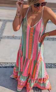 Robe longue en coton jacquard pour femmes, style bohème, col en V, sans manches, fabriquée par le fabricant - Product Image 3