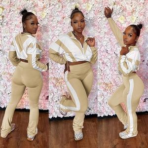 Ensemble de survêtement décontracté 2 pièces pour femme : veste courte zippée coupe-vent et pantalon taille haute à jambes larges – Tenue streetwear - Product Image 5