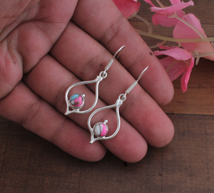 Wholesale 925 Sterling <b>Silver</b> Cotton Candy Turquoise Luxury Engagement Drop Earrings Open Teardrop <b>Wire</b> Frame Gemstone - Product Image 2