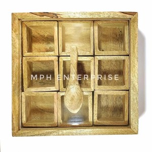 Mango Wood <b>Spice</b> <b>Box</b> 6 Containers Wholesale | Handcrafted Moradabad - Product Image 2
