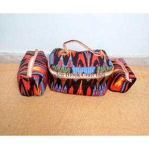 Beautiful Block Printed Quilted Cotton Vanity Bag Set Of 3 Pieces Women's Travel Cosmetic Pouch Storage Cosmetic Bags And <b>Cases</b> - Product Image 1