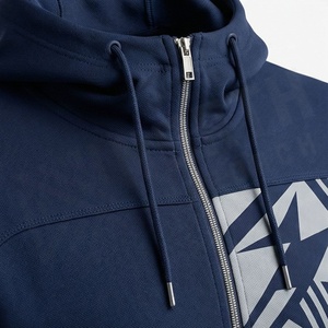 Men's <b>Navy</b> Blue Hooded Tracksuit Full Zip Geometric Print Sporty Sweatshirt And Pants Set With Side Pockets Autumn Wear - Product Image 4