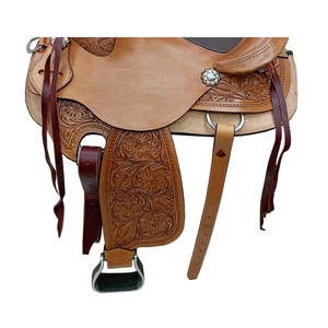 Selle de cheval Western en cuir tanné, sculptée à la main avec motifs floraux, assise rigide, sangles Latigo, conchos floraux, avec kit de harnais, 10-18 pouces - Product Image 3