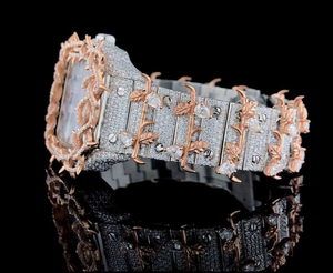 Montre de luxe personnalisée pour homme, automatique, en or rose, avec lunette à clous sertie de pierres, chiffres romains carrés, style Hip Hop - Product Image 2