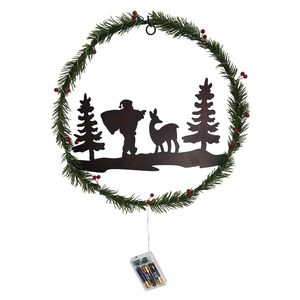 Charming Three Piece <b>Lighted</b> Pine Wreath Set With Black Winter Scenes, Festive <b>Battery</b> <b>Operated</b> <b>Christmas</b> Wall Hanging Decor - Product Image 3