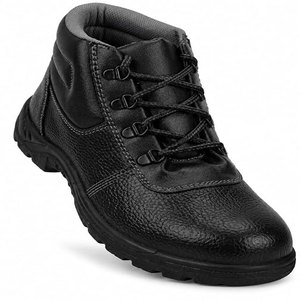 Botas de Seguridad para Hombre, de Cuero Negro, con Puntera de Acero, Cordones, Suela de Goma, Anti-Impactos, para Todas las Temporadas - Product Image 1