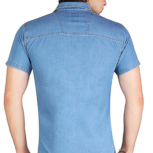 Chemises en denim bleu foncé pour homme, coupe ajustée, respirantes, 100% coton, manches longues, col rabattu, vêtements décontractés pour le travail, qualité supérieure - Product Image 2