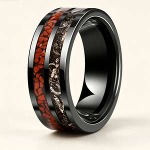 Bague en carbure <span class=keywords><strong>de</strong></span> tungstène avec os <span class=keywords><strong>de</strong></span> dinosaure et météorite, alliance à double rainure <span class=keywords><strong>de</strong></span> 8 mm pour femmes et hommes, bijoux <span class=keywords><strong>de</strong></span> collection en gros - Product Image 4