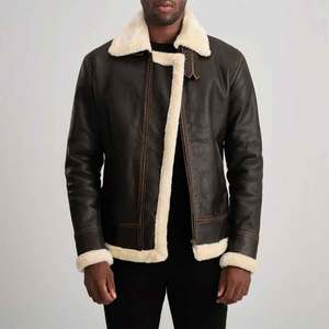Chaqueta Bomber de Cuero Genuino Marrón para Hombre con Cierre de Piel Sintética, Corte Regular, Estilo Motociclista para Invierno - Product Image 6