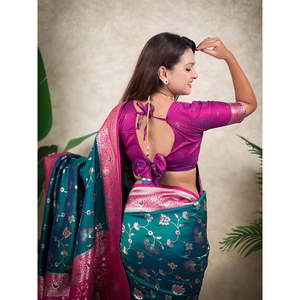Sari en soie tissée Banarasi Jaal Zari vert, vêtements indiens et pakistanais - Product Image 4