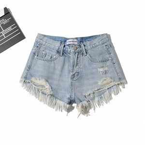 Shorts en jean décontractés à taille haute pour femme, avec strass, effet délavé, pour l'été – Vente en gros - Product Image 3