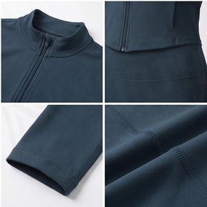 Ensemble de yoga 2 pièces avec fermeture éclair intégrale sur le devant, couleur marine unie, tissu respirant, vêtements de sport pour femmes - Product Image 4