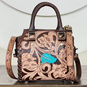Bolsos de Viaje de Cuero Genuino con Diseño Moderno 2026, Bolsos Cruzados con Estampado Floral de Hojas Turquesas, Bolsos de Mano Elegantes - Product Image 4