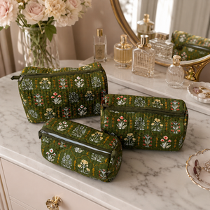 Ensemble de 3 trousses de maquillage de luxe en coton matelassé à l'huile d'olive, sacs cosmétiques pour femmes, organiseur de toilette de voyage, coffret cadeau - Product Image 2