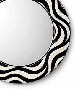 Black White Bone Inlay <b>Mirror</b> | <b>Round</b> Wave Pattern <b>Mirror</b> |Unique Design Bone <b>Mirror</b> - Product Image 5