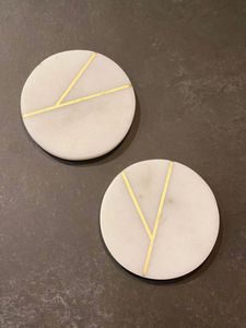Best Crafted Design <b>Marble</b> <b>Coaster</b> With Brass Strip Stone <b>Coaster</b> With Brass Mats & Pads At very best selling Price - Product Image 5