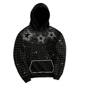 Sudadera con capucha de moda con cremallera y pedrería de cristal brillante, estilo urbano, informal, 100% algodón, con hombros caídos, unisex - Product Image 5