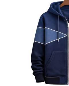Sudadera con capucha azul marino personalizada para hombre, con cremallera en contraste, de algodón y forro polar, estilo casual urbano, chaqueta de invierno, fabricante personalizado - Product Image 3