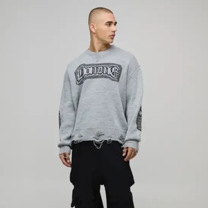 Casual Wool / cashmere sweater Basic <b>Pullover</b> <b>Men</b> Intarsia Color Block Plus Size Sweaters Slim Fit Crew Neck Long Sleeve Sweater - Product Image 3