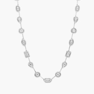 Mixed Shape Diamond Fashion <b>Necklace</b> with Round and Baguette Diamonds in White Gold - Product Image 1
