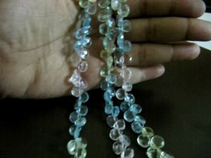 Perles de pierre d'aquamarine naturelle multicolores facettées en forme de cœur, 10 pouces de long - Product Image 3