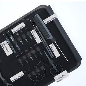 Hair Extension Working Tools Kit <b>Thread</b> Cutting Scissor Pulling Loop Hook <b>Beads</b> Closer Remover Plier Duckbill Clips Comb Razor - Product Image 4