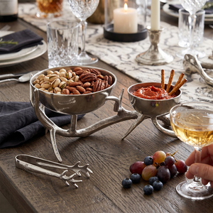 Luxury Silver Metal 2-Compartment Cluster Bowl On Branch Stand, Wholesale Home Snack Tabletop Platter Piece For Serving Food - Product Image 6