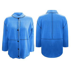 Cardigan décontracté en laine/cachemire pour femme, col Peter Pan, manches longues, tricot élégant anti-boulochage, bleu - Product Image 5