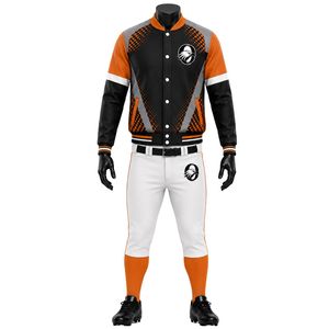 <b>Black</b> and Orange Baseball Jacket and <b>Pants</b> Set Full Sleeve Button Up Top with Matching <b>Pants</b> Professional Team Baseball Gear - Product Image 1