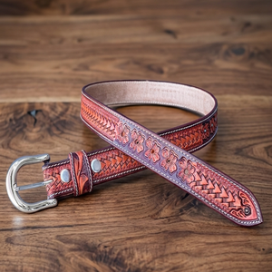 Custom Wholesale <b>Men</b> Women <b>Western</b> Leather Tooling <b>Belt</b> Floral Embossed Stylish Tooled Leather <b>Belt</b> for Unisex - Product Image 4