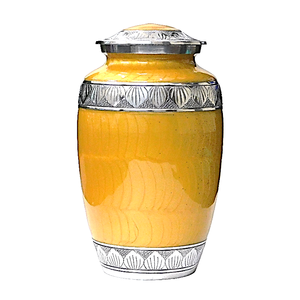 Urne funéraire en aluminium pour adulte avec gravure, finition en étain et émail orange clair, fournitures funéraires en métal pour cendres humaines - Product Image 1