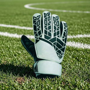 Custom Design Black and White German Latex Soccer Goalkeeper <b>Gloves</b> <b>With</b> 4mm German Latex strap Rubber Inject Negative Cut - Product Image 2