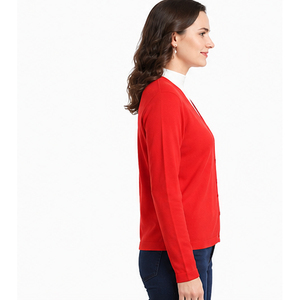 Women's Red V-Neck <b>Cardigan</b> Full Sleeve Solid Color Knitted <b>Sweater</b> Autumn Wear Anti-Pilling Casual Style <b>Cardigans</b> <b>Sweaters</b> - Product Image 2