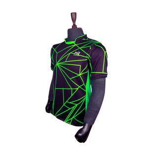Conjunto de Camiseta de Rugby para Hombre, Sublimada, Manga Corta, Verde y Amarillo a Rayas, Corte Atlético, Absorbe la Humedad, para Todas las Temporadas, Cuello en V - Product Image 1