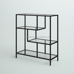Minimalist Tempered Glass Shelf Unit Modern Steel Etagere <b>Bookcase</b> for Living Room Dining Room Furniture - Product Image 4