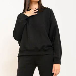 Sweat-shirt en coton noir surdimensionné à col rond, coupe classique, tricoté, unisexe, pour l'automne - Product Image 6