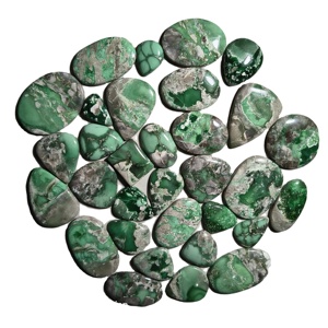 Lot de pierres précieuses en jaspe vert naturel, formes mélangées, pierres cabochon en vrac, taille libre, y compris ovale, octogone, poire, tiers - Product Image 3